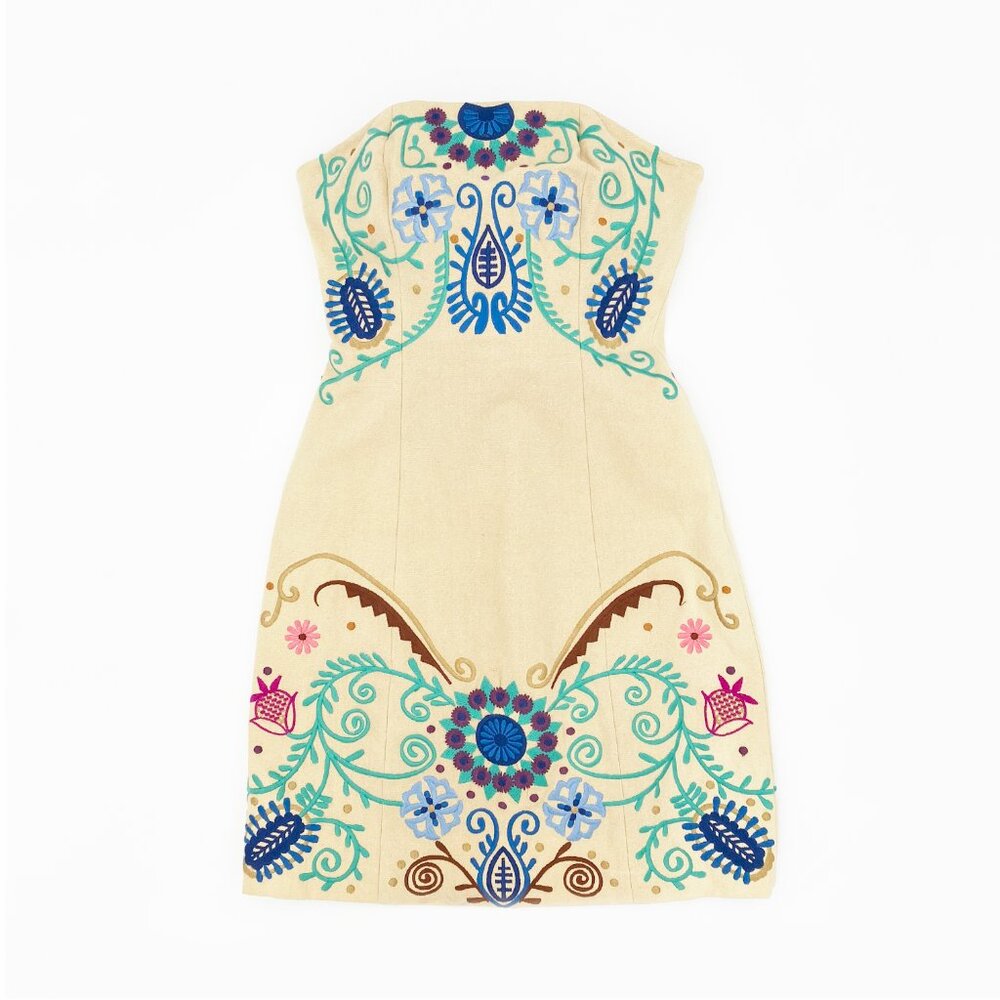 Plenty by Tracy Reese | Cotton Strapless Embroidered Midi Dress | VERY GOOD!